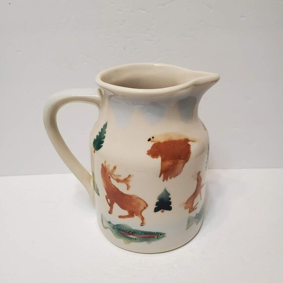Hartstone Pottery High Country Ceramic Pitcher Vintage 90s Bear Bison Deer Moose - Picture 2 of 8